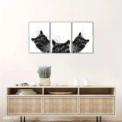 3pcs Black and White Cat Decorative Poster Metal Print Ready to Hang Art