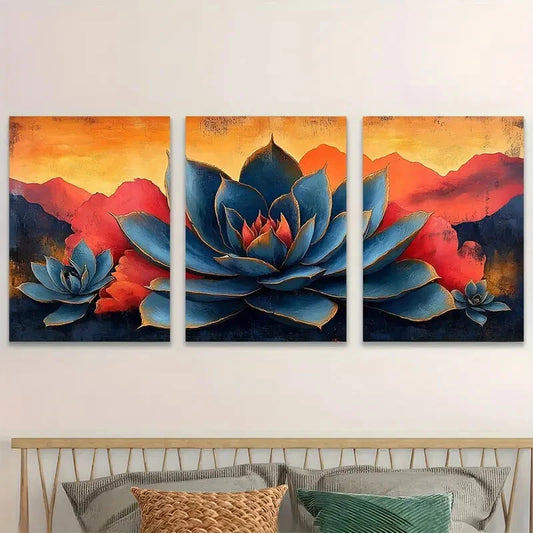 3pcs Mid Century Modern Agave Metal Print Ready to Hang Art