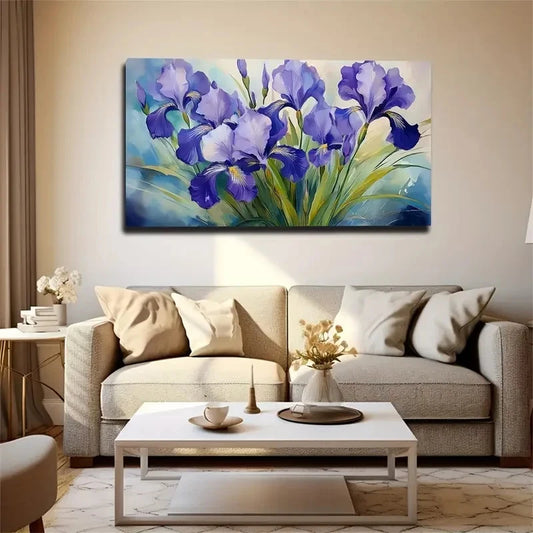 Blue Flowers Suitable Wall Art Canvas Office Home Room Framed 120x60cm