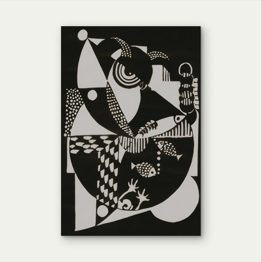 Black and White Modern Geometric Art 40x60cm Metal Print Ready to Hang