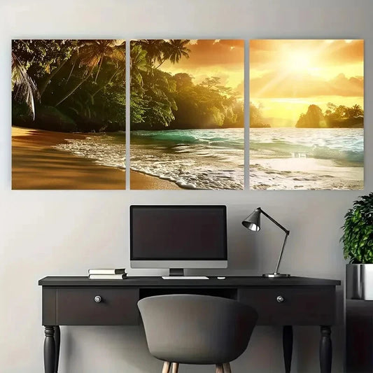 3pcs Vibrant Beautiful Beach Sunset Tropical Metal Print Ready to Hang Art