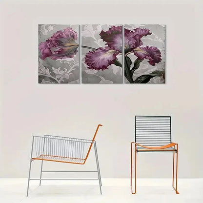 3pcs Elegant Purple Iris Floral Painting Metal Print Ready to Hang Art