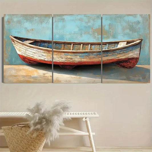 3pcs Rustic Boat Nautical Coastal Illustration Metal Print Ready to Hang Art