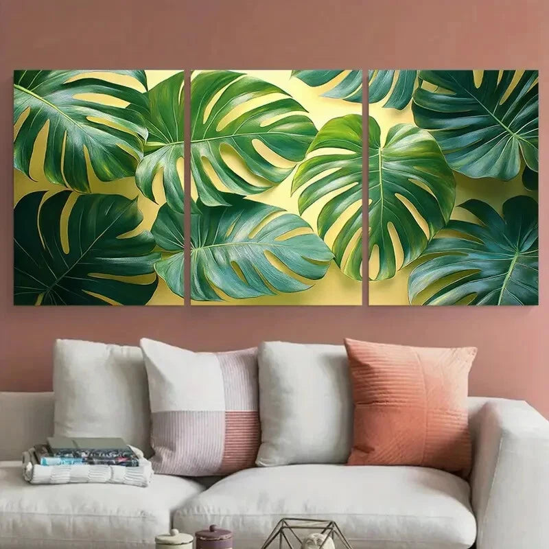 3pcs Abstract Tropical Foliage Green Leaves Nature Metal Print Ready to Hang Art