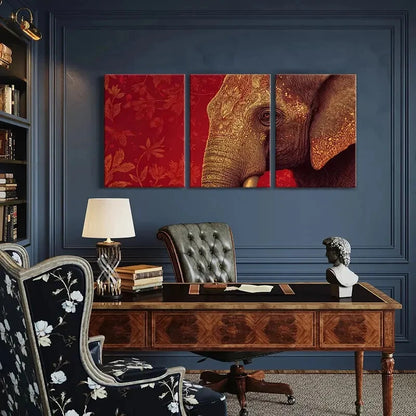 3pcs Elephant Art Intricate Design Golden Details Metal Print Ready to Hang Art
