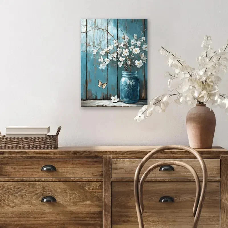 Beautiful Charming Mason Jar & Butterfly Painting 40x60cm Metal Print Ready to Hang