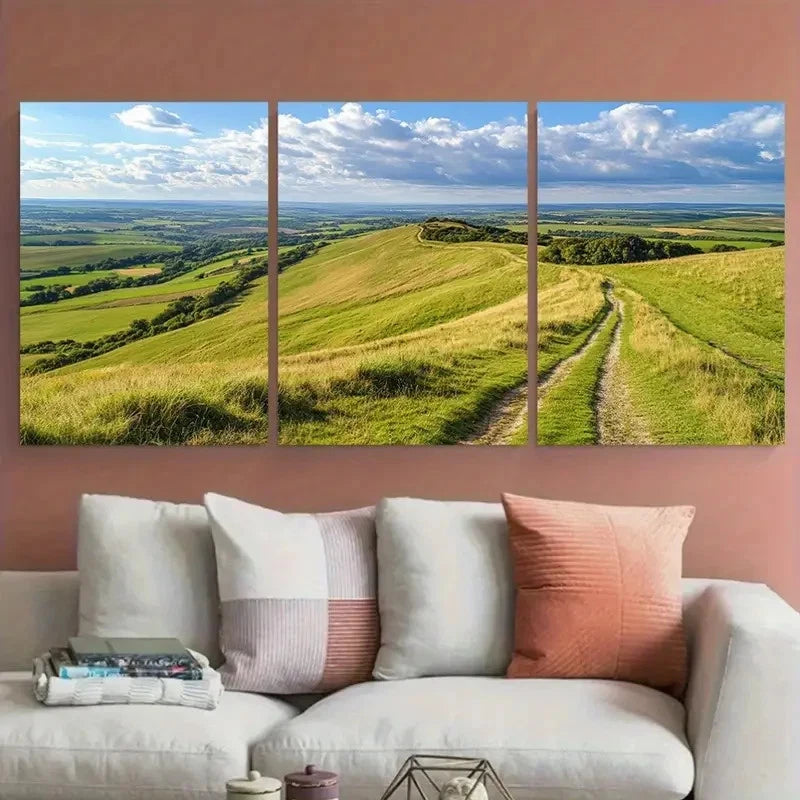 3pcs Kent Downs AONB Illustration Wall Art Set Canvas Framed 40x60cm - High Quality Print 100% Australian Made Wall Canvas Ready to Hang