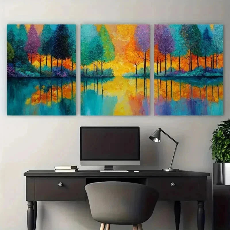 3pcs Abstract Autumn Forest Yellow Perfect  Wall Art Set Canvas Framed 60x90cm - High Quality Print 100% Australian Made Wall Canvas Ready to Hang