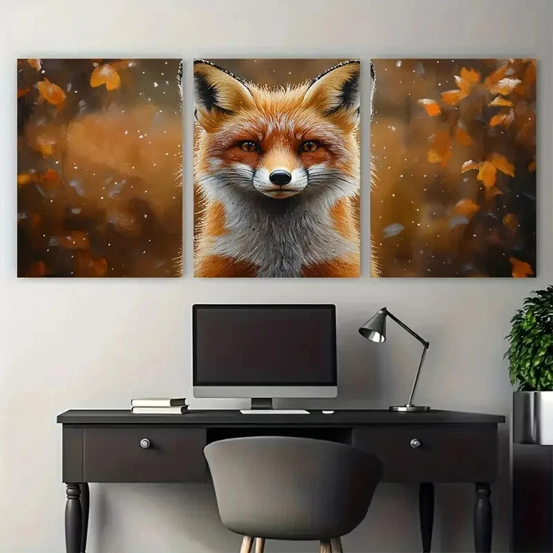 3pcs Red Fox Woodland Animals Metal Print Ready to Hang Art