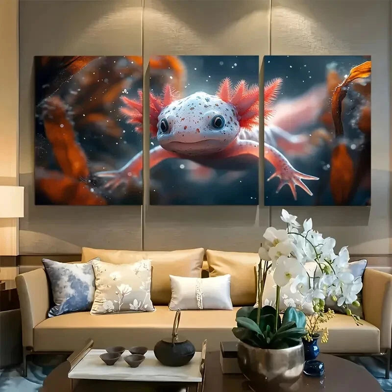 3pcs Adorable Axolotl Underwater Aquatic Themed Metal Print Ready to Hang Art