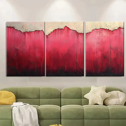 3pcs Mysterious Abstract Red Pink Texture Metal Print Ready to Hang Art