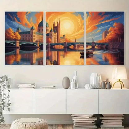 3pcs Cityscape Painting with Parliament Building Metal Print Ready to Hang Art