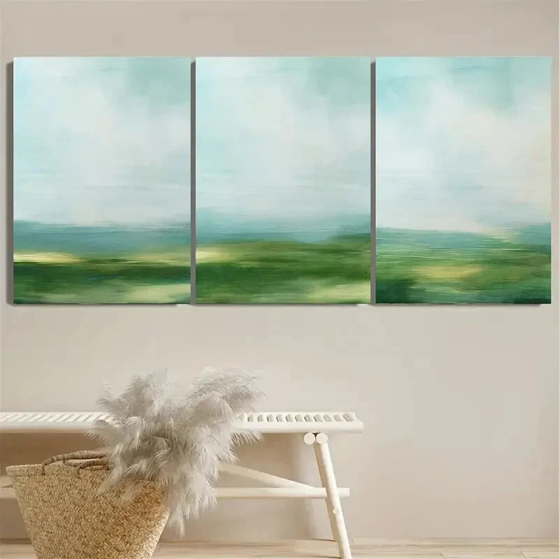 3pcs Modern Sage Green & Blue, Minimalist Serene Metal Print Ready to Hang Art