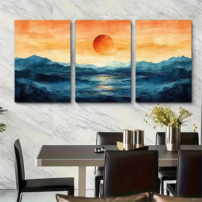 3pcs Blue Desert Design Minimalist Metal Print Ready to Hang Art