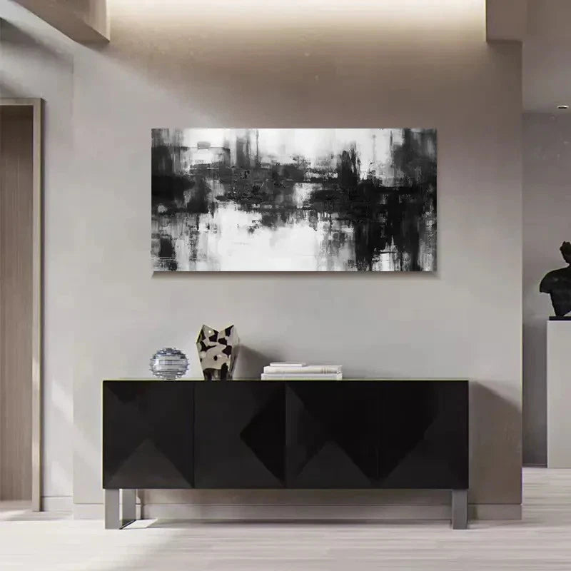Black And White Modern Minimalist Wall Art Canvas Office Home Room Framed 120x60cm