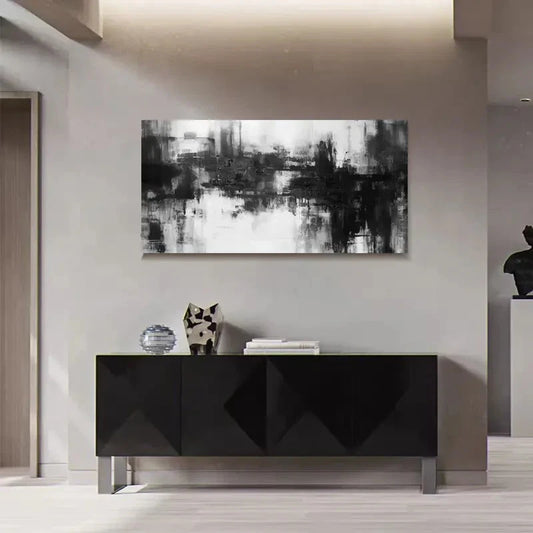 Black And White Modern Minimalist Wall Art Canvas Office Home Room Framed 120x60cm
