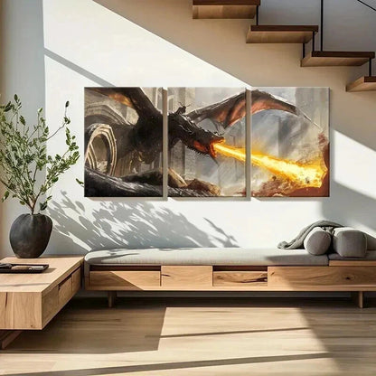 3pcs Fantasy Dragons & Mythical Creatures Wall Art Set Canvas Framed 40x60cm - High Quality Print 100% Australian Made Wall Canvas Ready to Hang