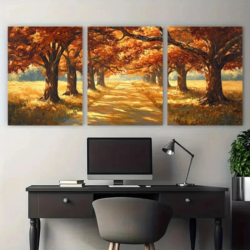 3pcs Autumn Louisiana Oak Valley Landscape Metal Print Ready to Hang Art
