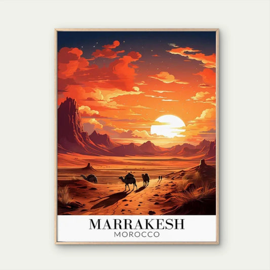 Marrakesh Morocco Desert Sunset Vintage Travel Poster Print Wall Art