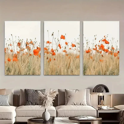 3pcs Vibrant Wildflower Poppies Field Botanical Metal Print Ready to Hang Art