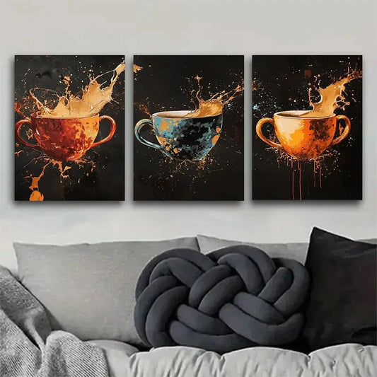 3pcs Abstract Splash Portrait Orientation Metal Print Ready to Hang Art