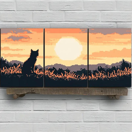 3pcs Cat and Sunset Sun Nature Scenery Metal Print Ready to Hang Art