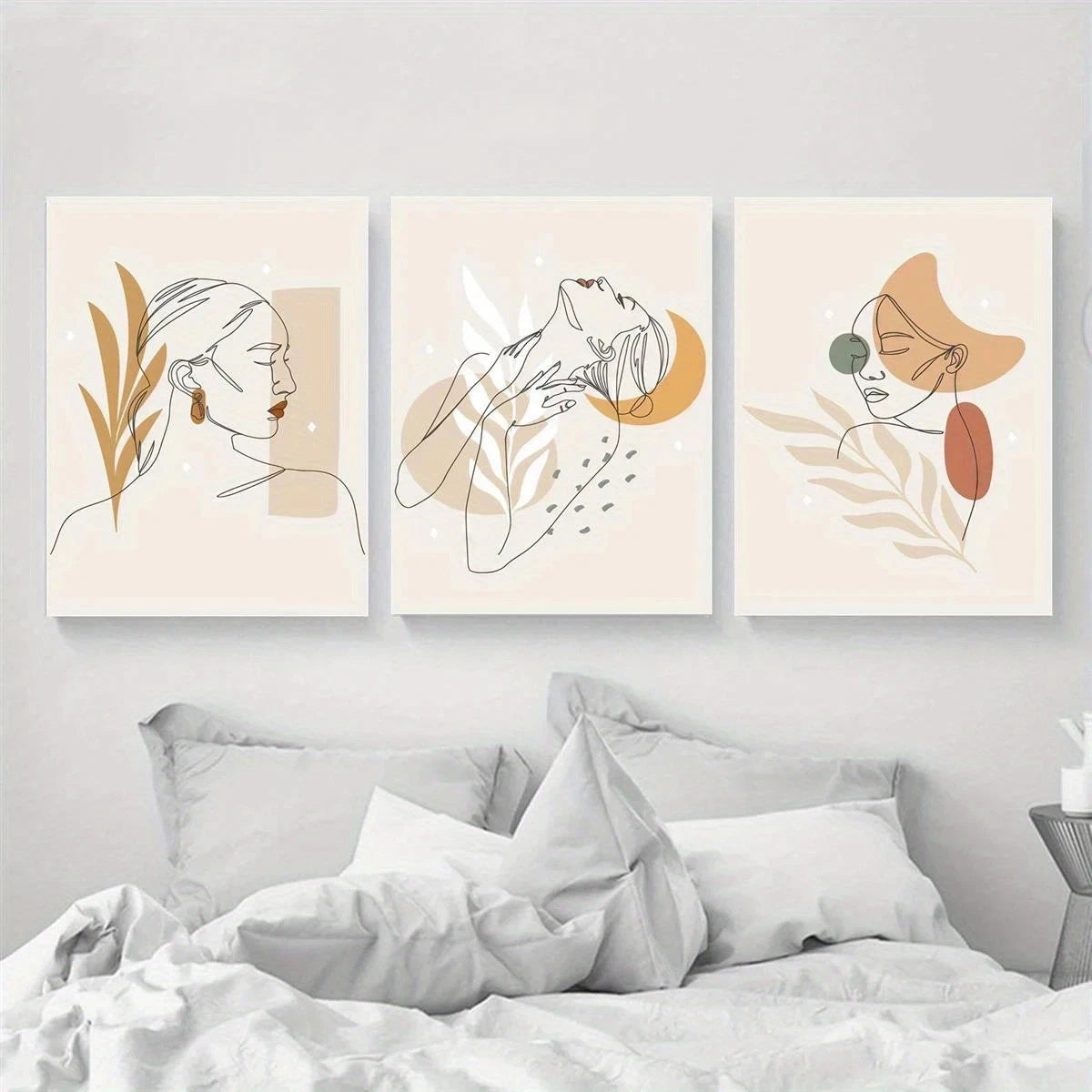 3pcs Abstract Women and Tropical Leaves Metal Print Ready to Hang Art