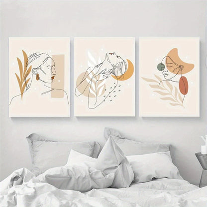 3pcs Abstract Women and Tropical Leaves Metal Print Ready to Hang Art