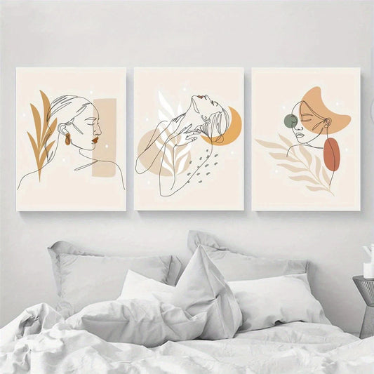 3pcs Abstract Women and Tropical Leaves Metal Print Ready to Hang Art
