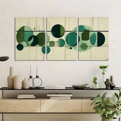 3pcs Modern Art Deco with Green Circles Metal Print Ready to Hang Art