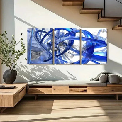 3pcs Abstract Blue Pipe with Silvery Marbles Wall Art Set Canvas Unframed - High Quality Print 100% Australian Made Wall Canvas
