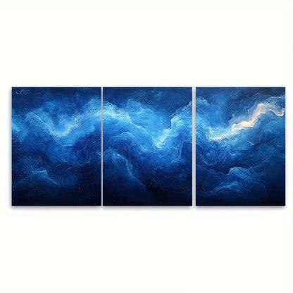 3pcs Elegant Indigo Abstract Watercolor Metal Print Ready to Hang Art