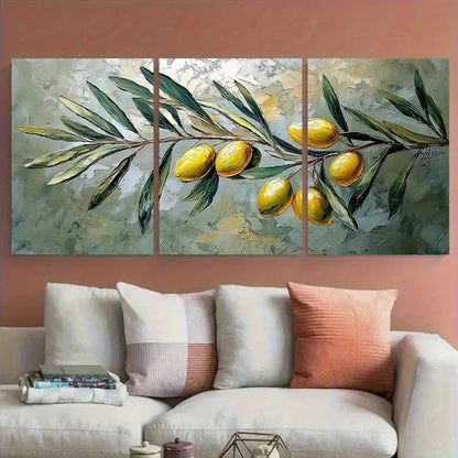 3pcs Olive Branch Greenery Rustic Botanical Metal Print Ready to Hang Art