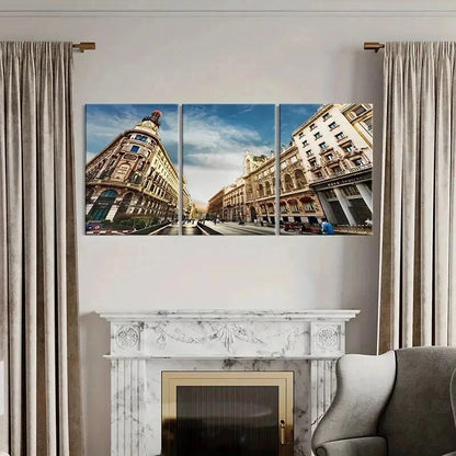 3pcs European City Street View Landscape Wall Art Set Canvas Framed 40x60cm - High Quality Print 100% Australian Made Wall Canvas Ready to Hang
