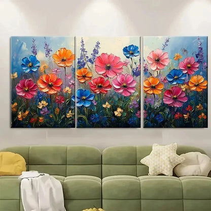 3pcs Abstract Wildflowers Painting gy Wall Art Set Canvas Framed 40x60cm - High Quality Print 100% Australian Made Wall Canvas Ready to Hang