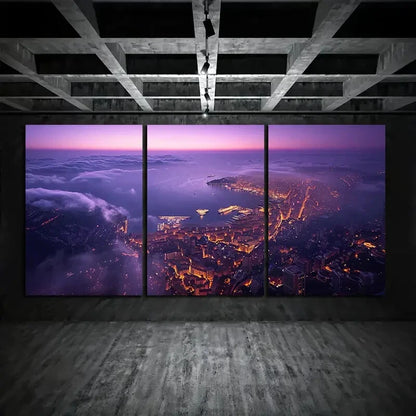 3pcs Cityscape Colourful Purple Themed Metal Print Ready to Hang Art