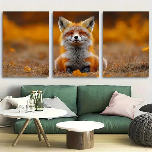 3pcs Cute Smiling Fox Design Metal Print Ready to Hang Art