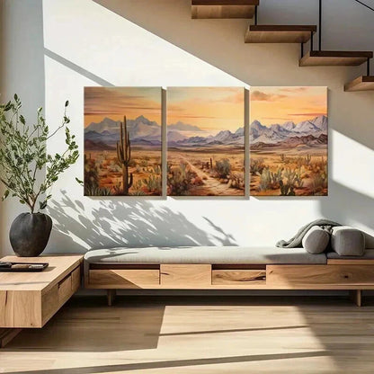 3pcs Cactus Mountains Sunset Orange Sky Wall Art Set Canvas Framed 40x60cm - High Quality Print 100% Australian Made Wall Canvas Ready to Hang
