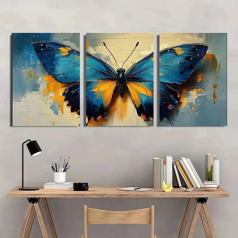 3pcs Modern Butterfly Animal Wall Art Set Canvas Framed 50x70cm - High Quality Print 100% Australian Made Wall Canvas Ready to Hang