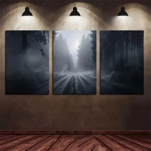 3pcs Photo of A Foggy Road in The Forest Canvas Framed 60x90cm - High Quality Print 100% Australian Made Wall Canvas Ready to Hang