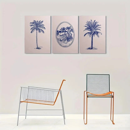 3pcs Blue Palm Tree Tropical Coastal Metal Print Ready to Hang Art
