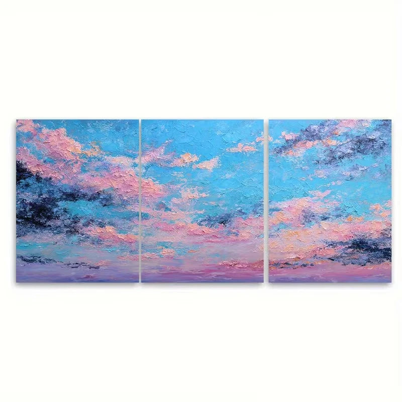 3pcs Rosy Clouds, Blue Sky Abstract Metal Print Ready to Hang Art