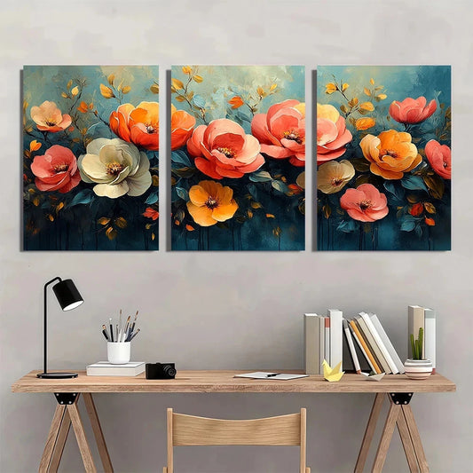 3pcs Colorful Abstract Desert Blooming Flowers Wall Art Set Canvas Framed 50x70cm - High Quality Print 100% Australian Made Wall Canvas Ready to Hang