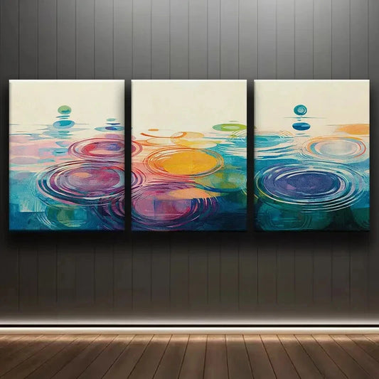 3pcs Colorful Raindrops Blue Yellow Metal Print Ready to Hang Art