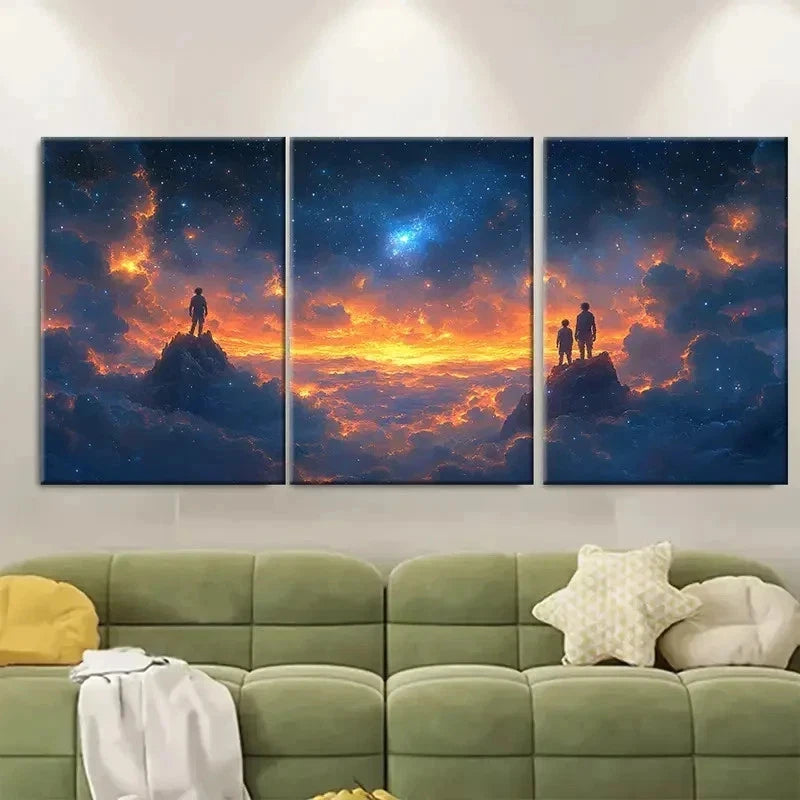 3pcs Brothers Under Starry Sky Fantasy ET Wall Art Set Canvas Framed 50x70cm - High Quality Print 100% Australian Made Wall Canvas Ready to Hang