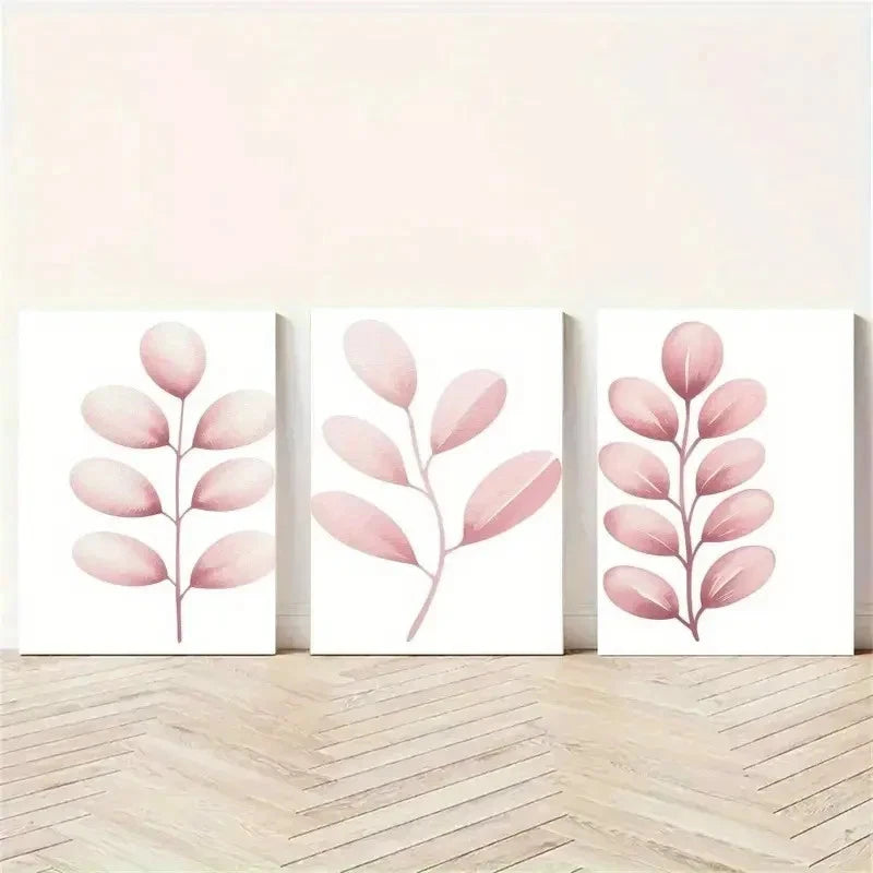 3pcs Pink Leaves Botanical Art Painting Metal Print Ready to Hang Art