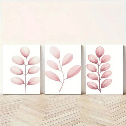 3pcs Pink Leaves Botanical Art Painting Metal Print Ready to Hang Art