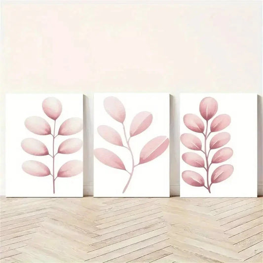 3pcs Pink Leaves Botanical Art Painting Metal Print Ready to Hang Art