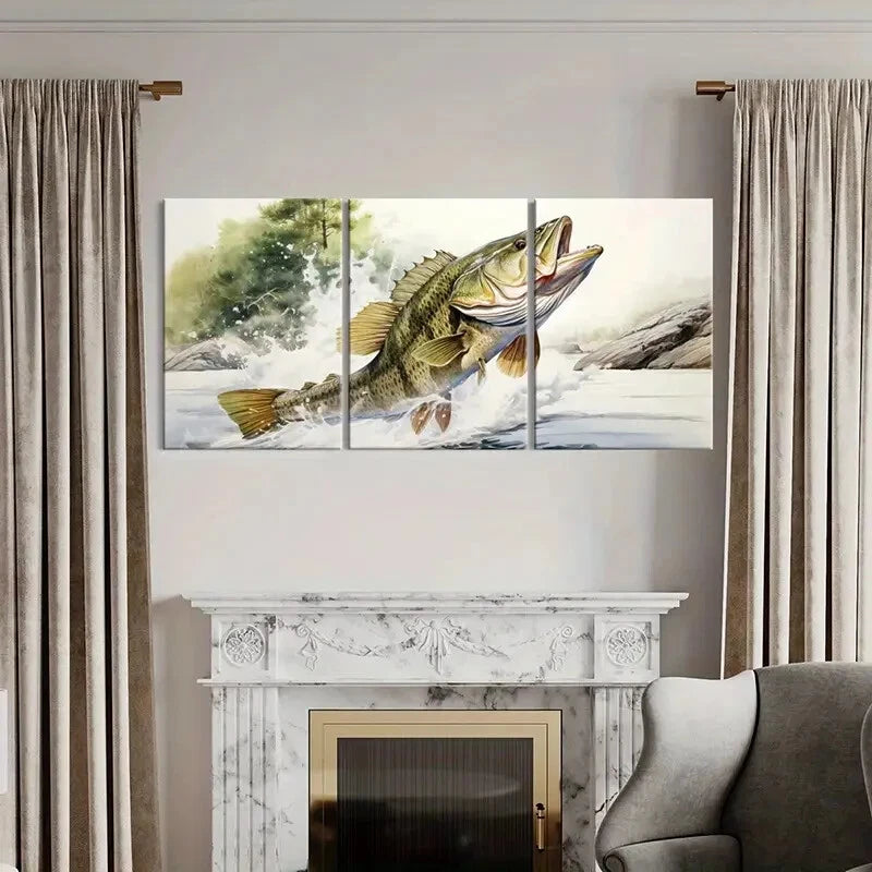 3pcs Artistic Fish Jumping Water Splash Metal Print Ready to Hang Art