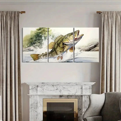 3pcs Artistic Fish Jumping Water Splash Metal Print Ready to Hang Art